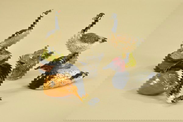 GROUPING OF FIVE ANIMAL THEMED BOTTLE OPENERS: Lot includes two full figure geese on bases, boar's head, duck, and horse's behind; all except boar's head is Scott Prod., Newark, NJ. 2 1/2"-6" t.