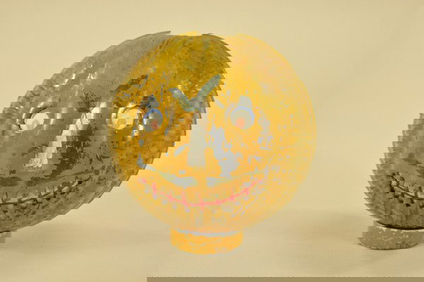 AMERICAN TIN PARADE JACK-O-LANTERN: Ohio Art Co., complete with candle insert at base and paper face, lantern retains 97% of paint, extremely hard to find in this condition. 7" t.