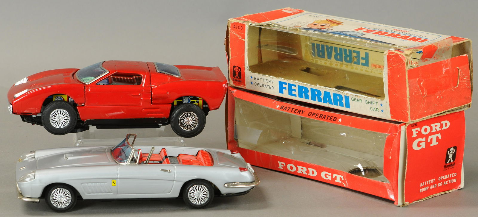 TWO BANDAI BATTERY-OPS FERRARI & FORD GT (1 of 4)