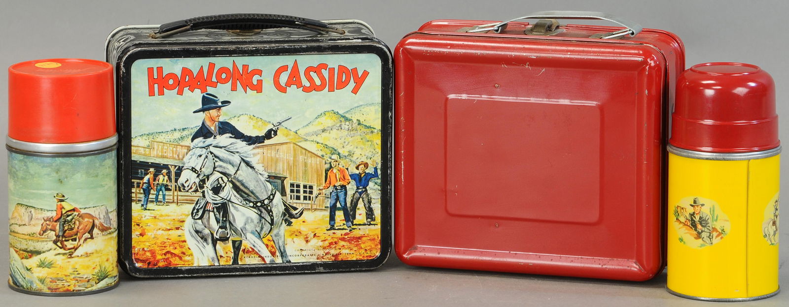 TWO ALADDIN HOPALONG CASSIDY LUNCHBOXES & THERMOS (1 of 3)