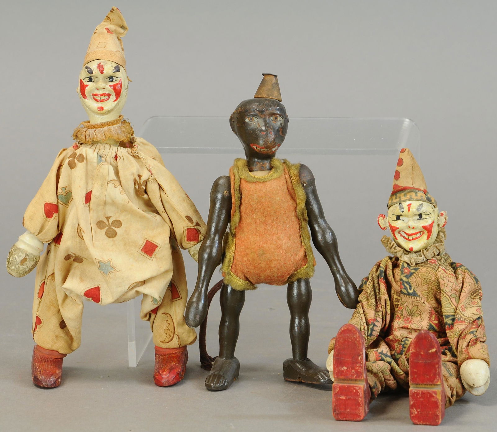 TWO SCHOENHUT MASK FACED CLOWNS & MONKEY (1 of 2)
