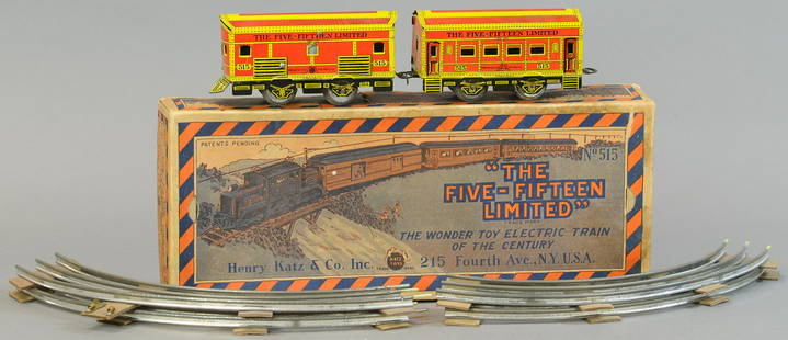 BOXED HENRY KATZ FIVE-FIFTEEN LIMITED: 14. BOXED HENRY KATZ FIVE-FIFTEEN LIMITED | 0 Gauge. | Provenance: Paul Cole Collection. | Loco 6" l. | Small hole and tear on box lid, otherwise in (Pristine Cond.) | $200 - $400