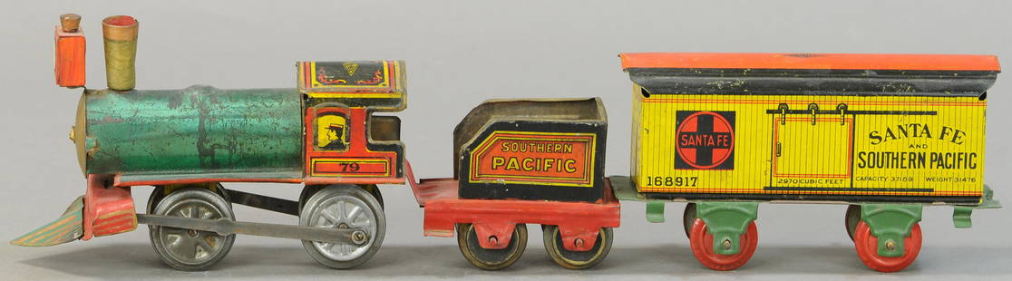 NONPAREIL LOCOMOTIVE AND BOX CAR: 17. NONPAREIL LOCOMOTIVE AND BOX CAR | 0 Gauge. | Provenance: Paul Cole Collection. | Loco & tender 9.5" l. | (VG Cond.) | $100 - $200