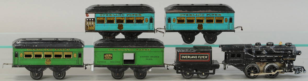 HAFNER OVERLAND FLYER LOCO AND CARS: 23. HAFNER OVERLAND FLYER LOCO AND CARS | 0 Gauge. | Provenance: Paul Cole Collection. | Loco 7.5" l. | (Exc. - Pristine Cond.) | $150 - $300