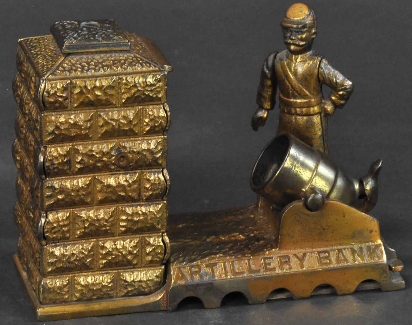 COPPER PLATED ARTILLERY MECHANICAL BANK (1 of 4)