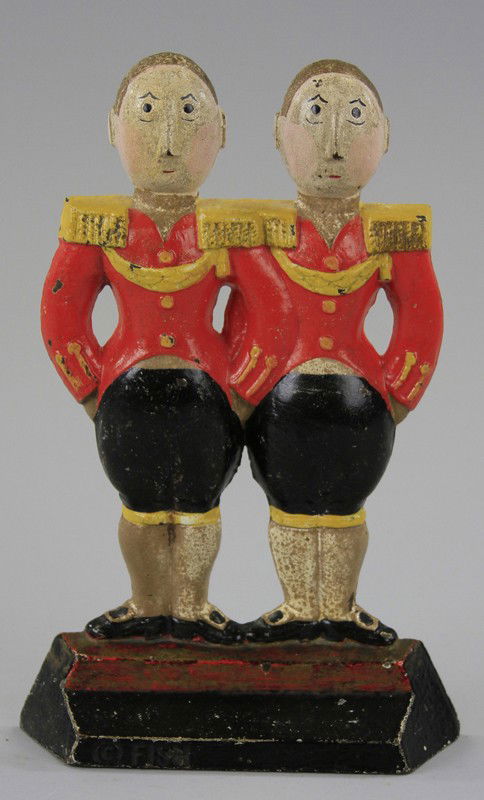 SMALL FOOTMEN DOORSTOP: Hubley, designed by Fish, great deco form, very desirable. 9" x 6".