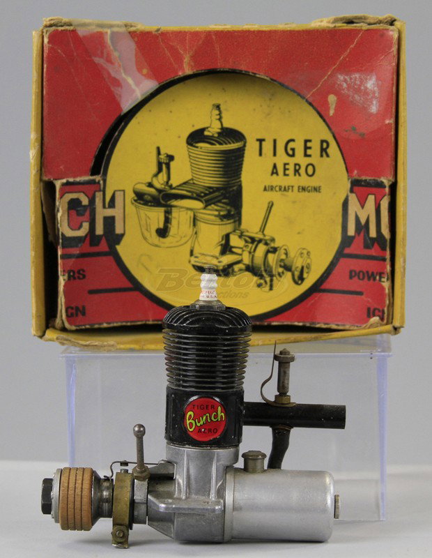 TIGER AERO BOXED ENGINE: Gas engine, contains spark plug used for aircraft. 4 1/4" h x 4 1/2" l.
