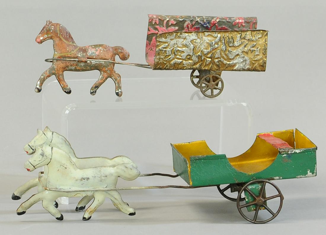 TWO AMERICAN TIN HORSE DRAWN CARTS (1 of 4)