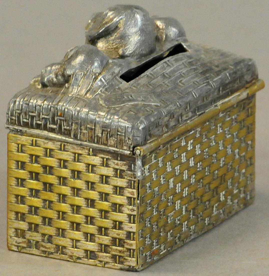 GERMAN SILVER PLATED DOGS IN BASKET BANK (1 of 4)