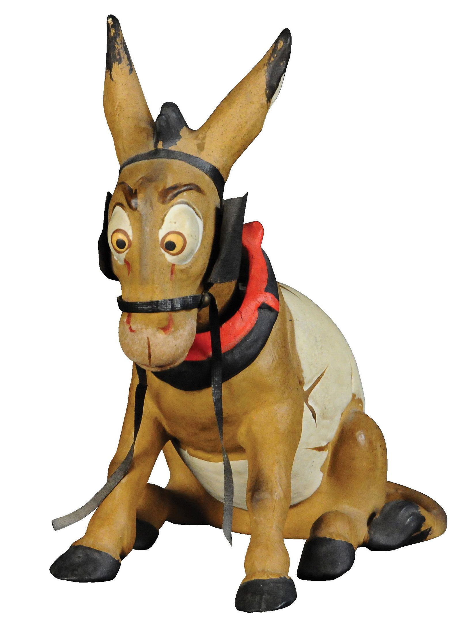 DONKEY IN EGG NODDER CANDY CONTAINER: 189. DONKEY IN EGG NODDER CANDY CONTAINER | Medium size example, candy container accessed from underside of donkey, head is weighted and able to nod for some time. | 9" h. | Missing candy container bo