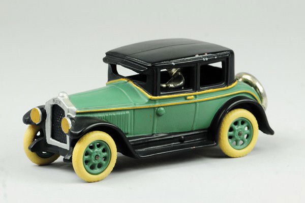 LEWIS ARCADE BUICK COUPE: Cast iron, painted in familiar teal and black, contemporary version of famed Arcade Buick by Don Lewis, nice mold finish. 8 1/4" l.