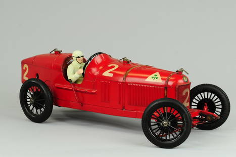 CIJ P2 ALPHA ROMEO: France, c. 1937, this may be the most popular of French toy racers and likely the best one made, this is a red version of the classic Alpha Romeo, it was painted in several colors, each with fine appo