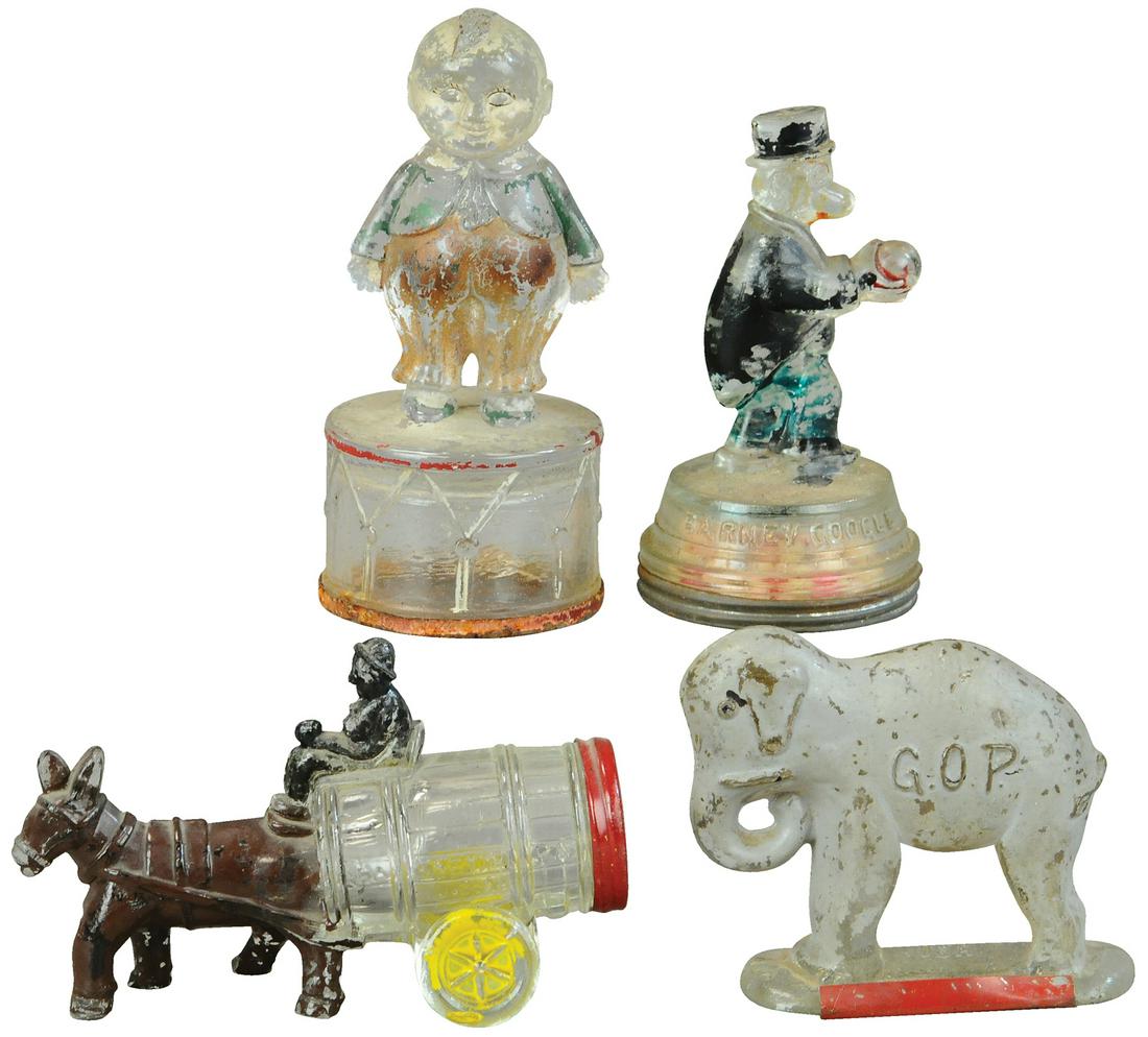 FOUR ASSORTED PAINTED GLASS CANDY CONTAINERS (1 of 3)