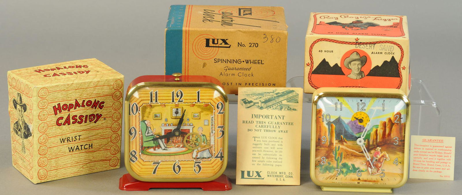 TWO BOXED ALARM CLOCKS & WATCH BOX TOP (1 of 3)