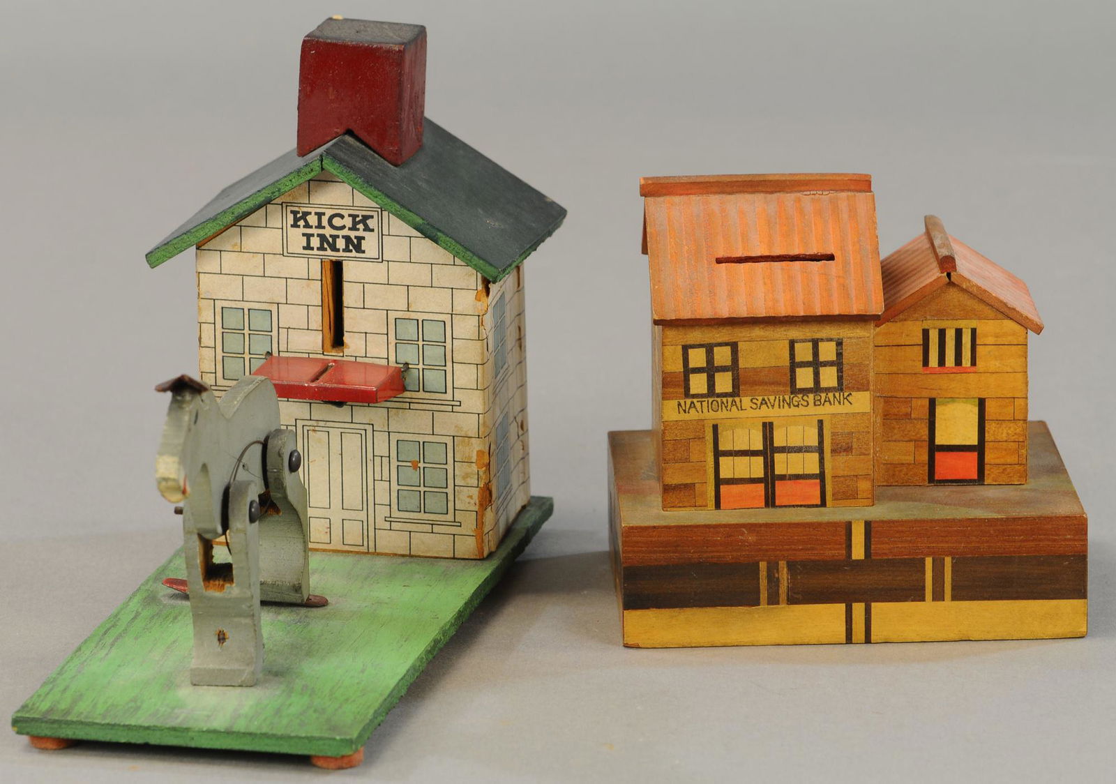 TWO WOODEN MECHANICAL BANKS (1 of 3)