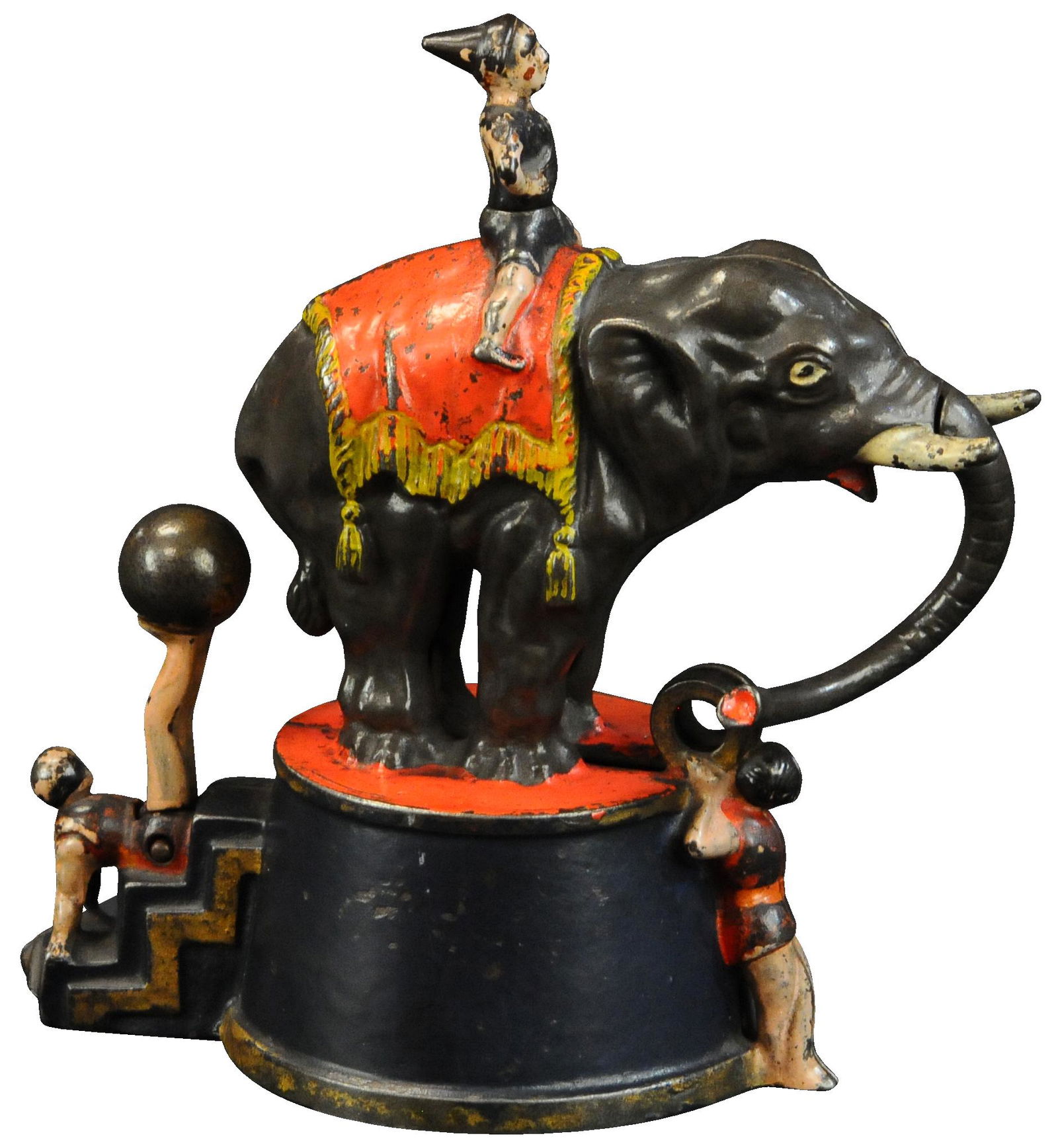 ELEPHANT & THREE CLOWNS MECHANICAL BANK (1 of 4)