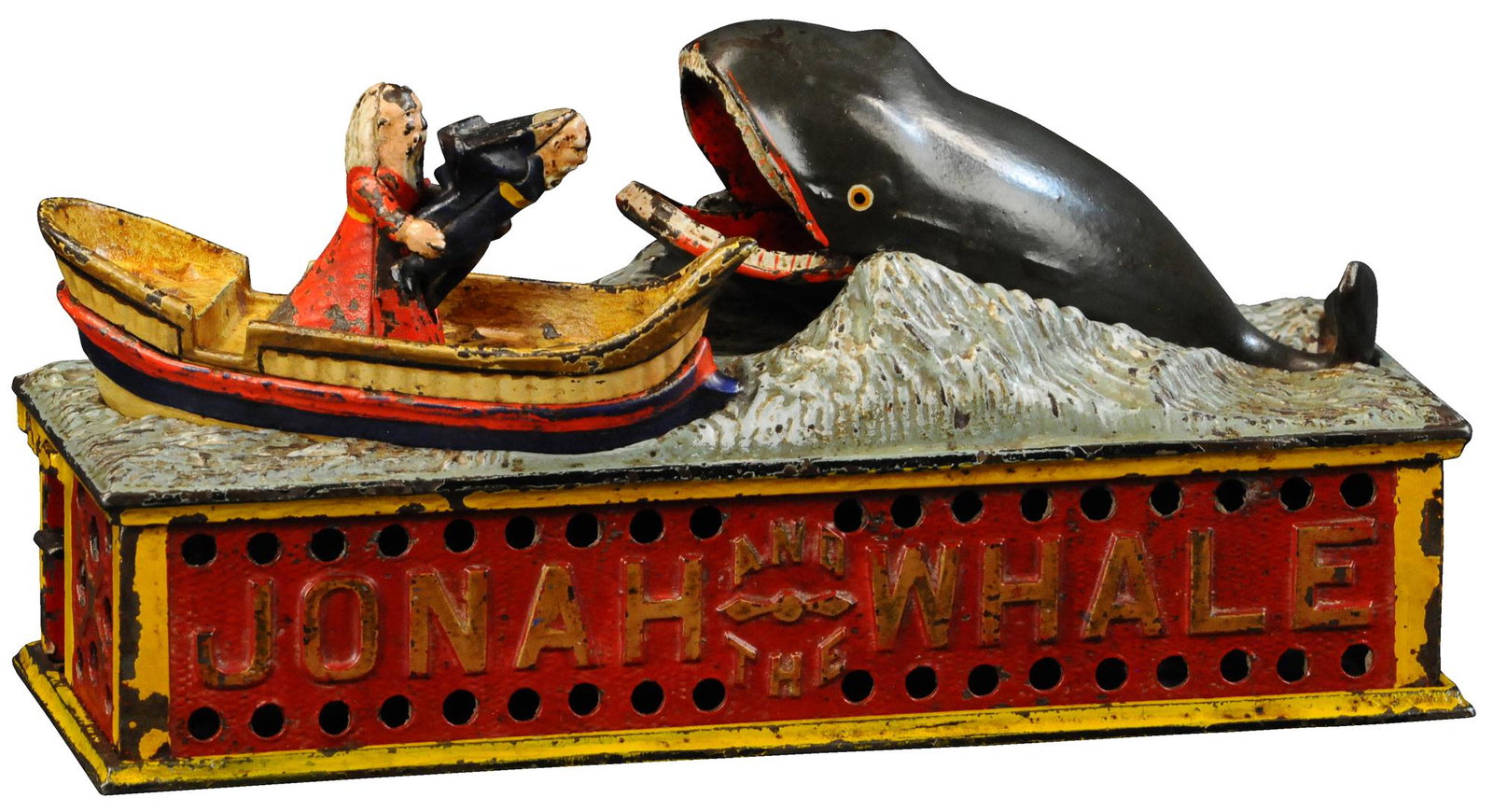 JONAH & THE WHALE MECHANICAL BANK: 357. JONAH & THE WHALE MECHANICAL BANK | Shepard Hardware Co. Provenance: Jack White Bank Collection. | 10" l. | (Excellent Condition) for this bank. | $1,500 - $2,500
