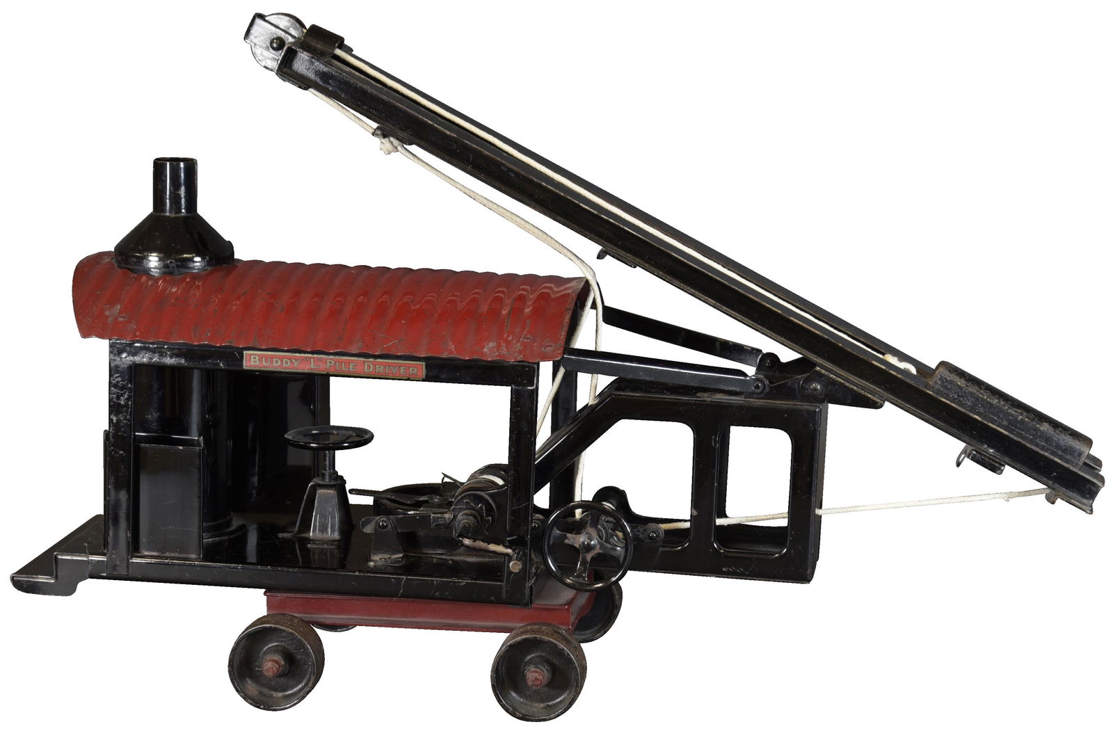 BUDDY L PILE DRIVER ON WHEELS (1 of 3)