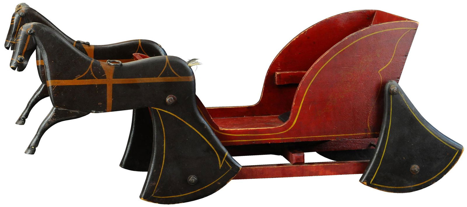 CHILD'S WOODEN TWO HORSE GLIDER SLEIGH (1 of 4)