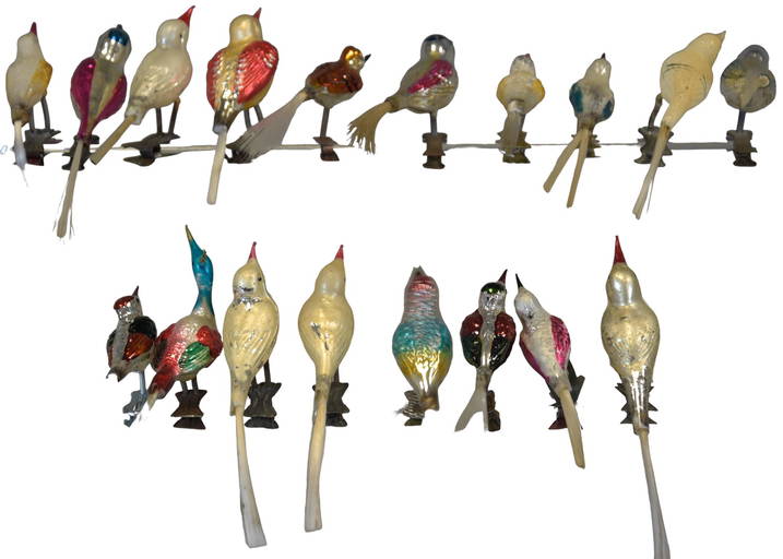 Eighteen Glass Bird Tree Ornaments