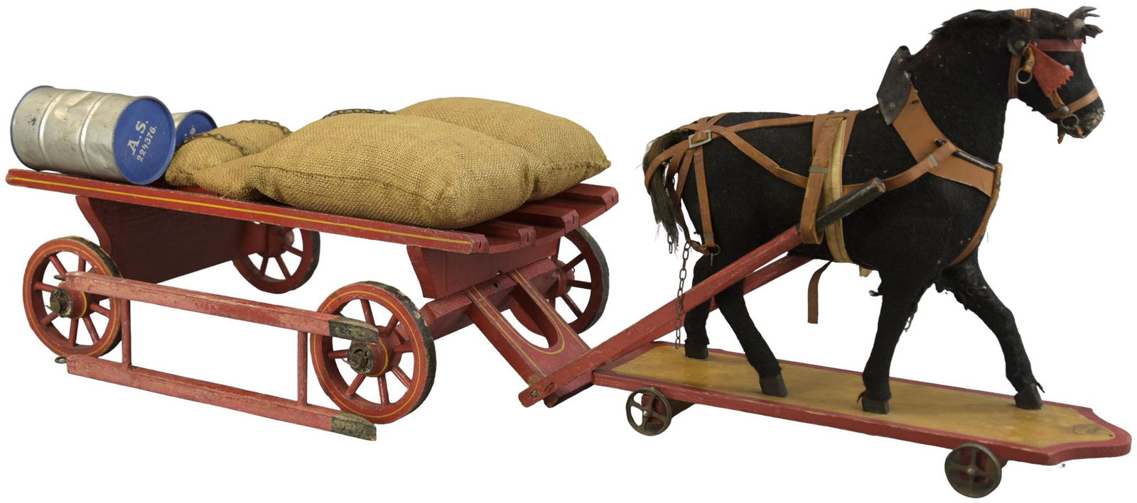 WOODEN GERMAN HORSE WAGON: 178. WOODEN GERMAN HORSE WAGON | 35.5" l. | Overall in (Excellent Condition) | $250 - $500