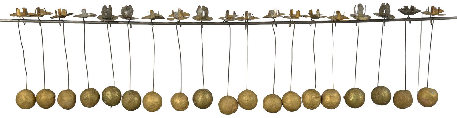 NINETEEN GOLD BALL CANDLE HOLDERS: 213. NINETEEN GOLD BALL CANDLE HOLDERS | 5" h. | (Excellent Condition) | $200 - $400