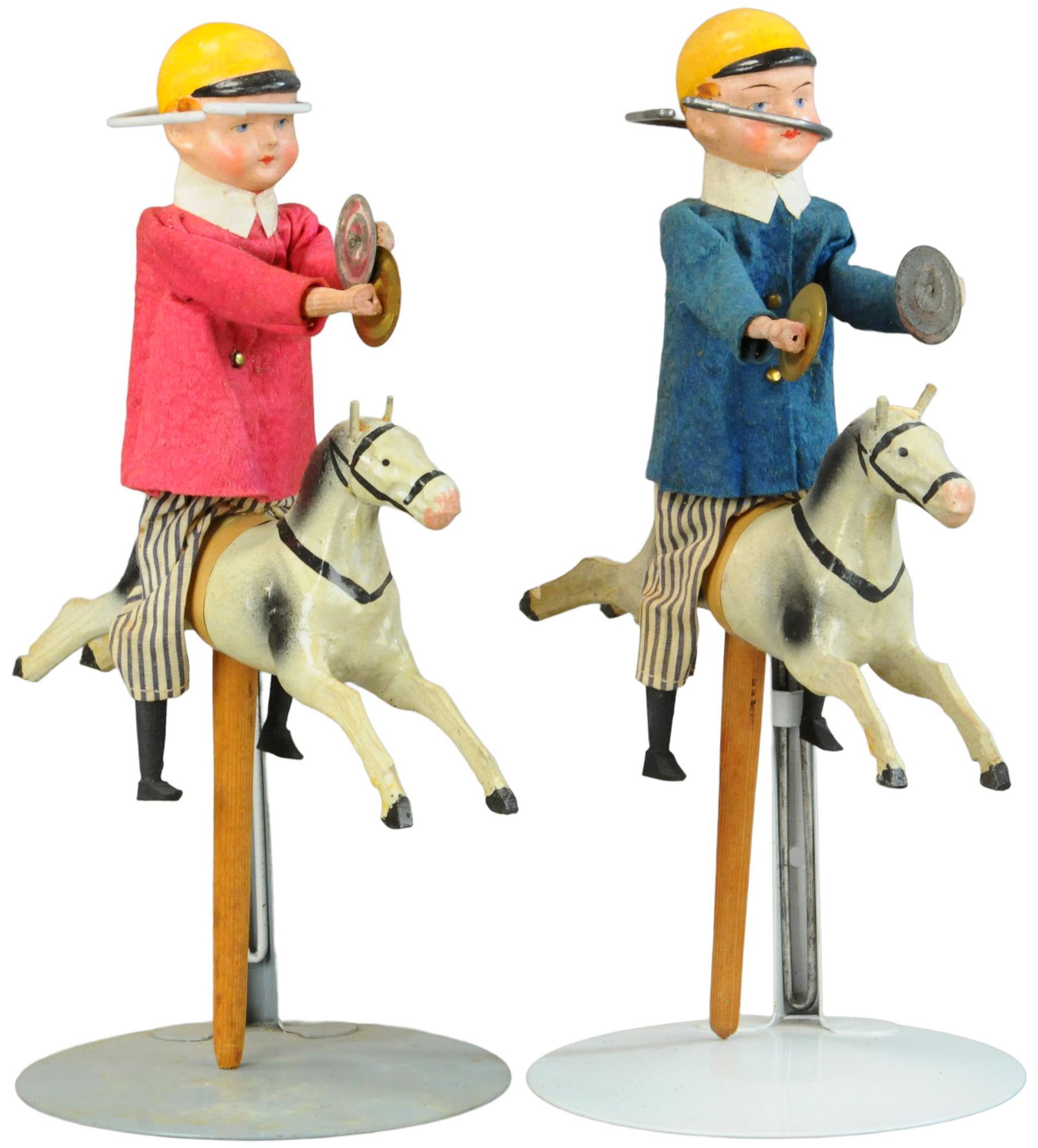 TWO JOCKEY ON HORSE STICKS TOYS: 257. TWO JOCKEY ON HORSE STICKS TOYS | 12" l. | (Excellent Condition) | $250 - $500