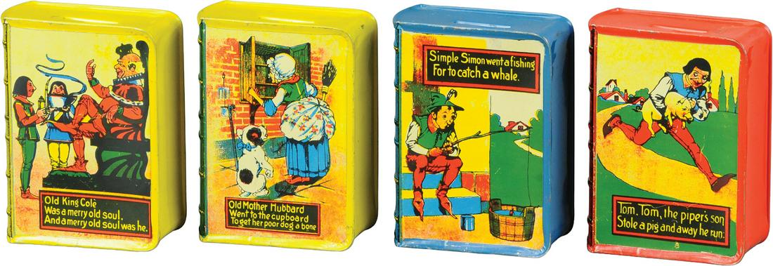 FOUR NURSERY RHYME TIN BOOK BANKS (1 of 4)