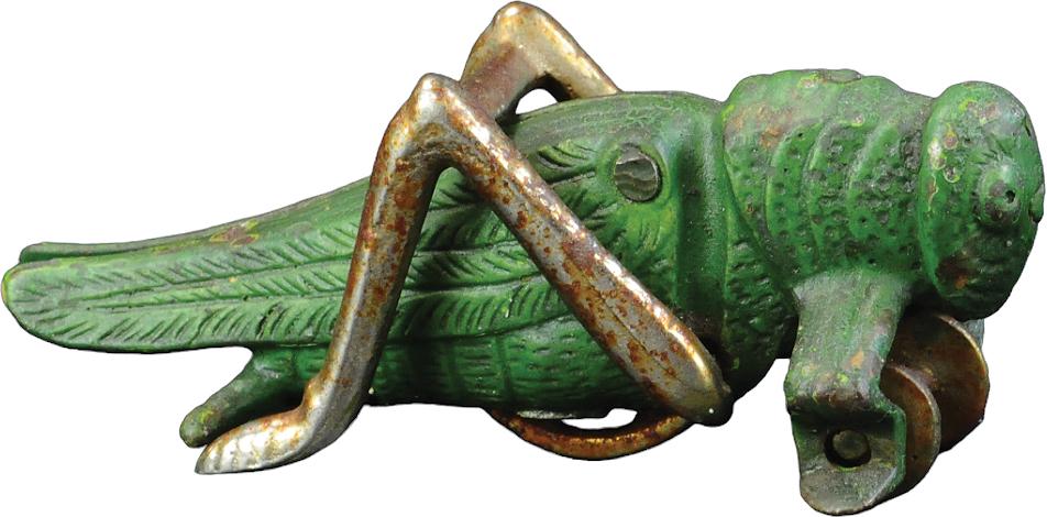 SMALL HUBLEY GRASSHOPPER: 424. SMALL HUBLEY GRASSHOPPER | 4" l. | Will clean up with a little polishing/oil, (Very Good to Excellent Condition) | $100 - $200