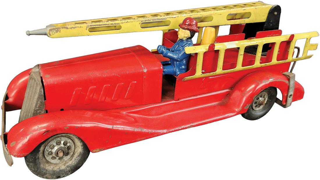 MARX VFD FIRE PATROL TRUCK: 654. MARX VFD FIRE PATROL TRUCK | 14" l. | Figure added, otherwise in (Very Good Condition) | $200 - $400