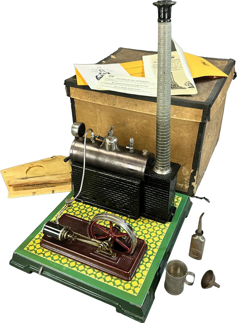 BOXED BING HORIZONTAL STEAM PLANT: 108. BOXED BING HORIZONTAL STEAM PLANT | Germany | 17" h. | With original box, (Pristine Condition) | $400 - $800