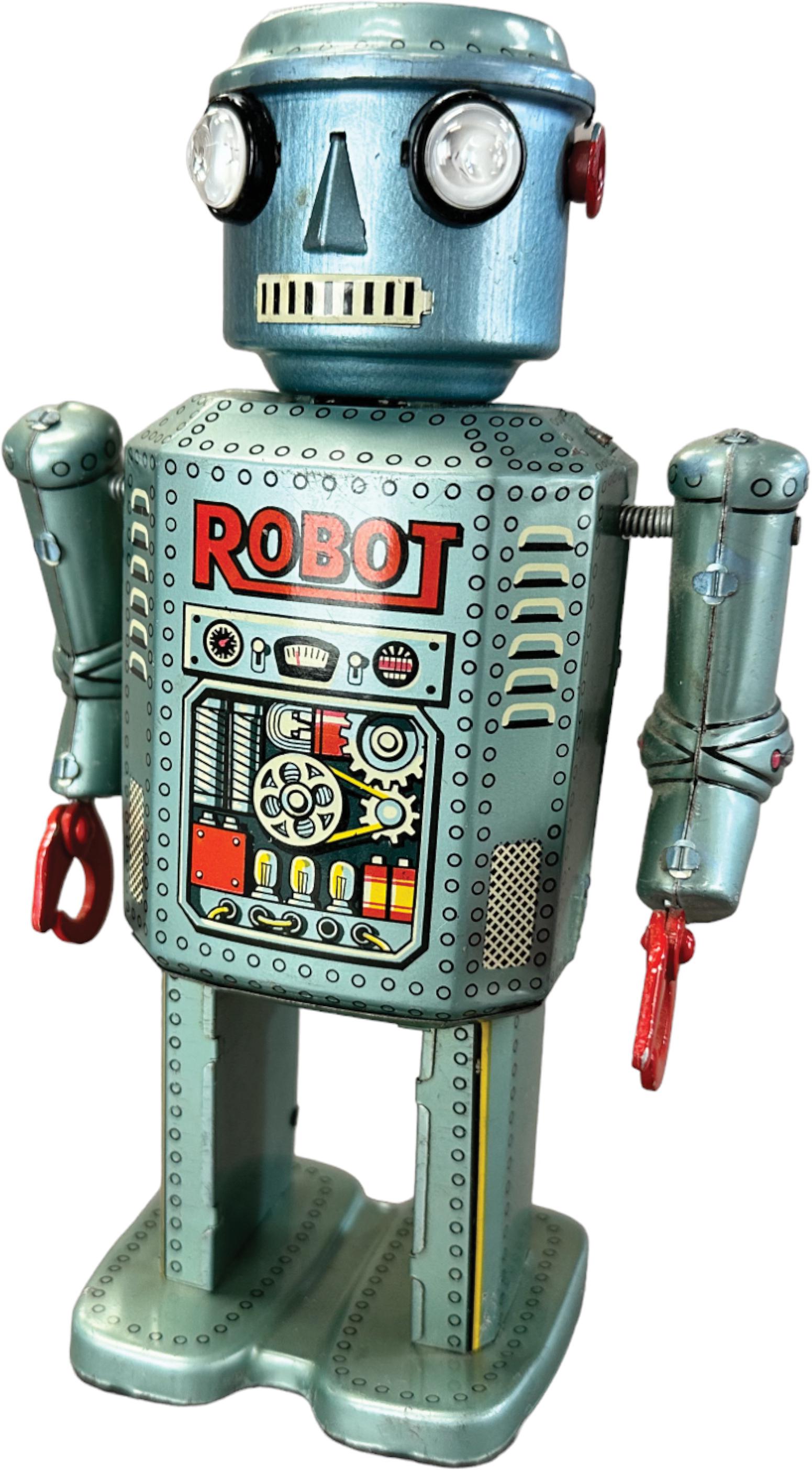 LINEMAR R-35 ROBOT: 229. LINEMAR R-35 ROBOT | Japan. Battery operated | 7.5" h. | Battery box is missing, lithography in (Excellent Condition) | $150 - $300