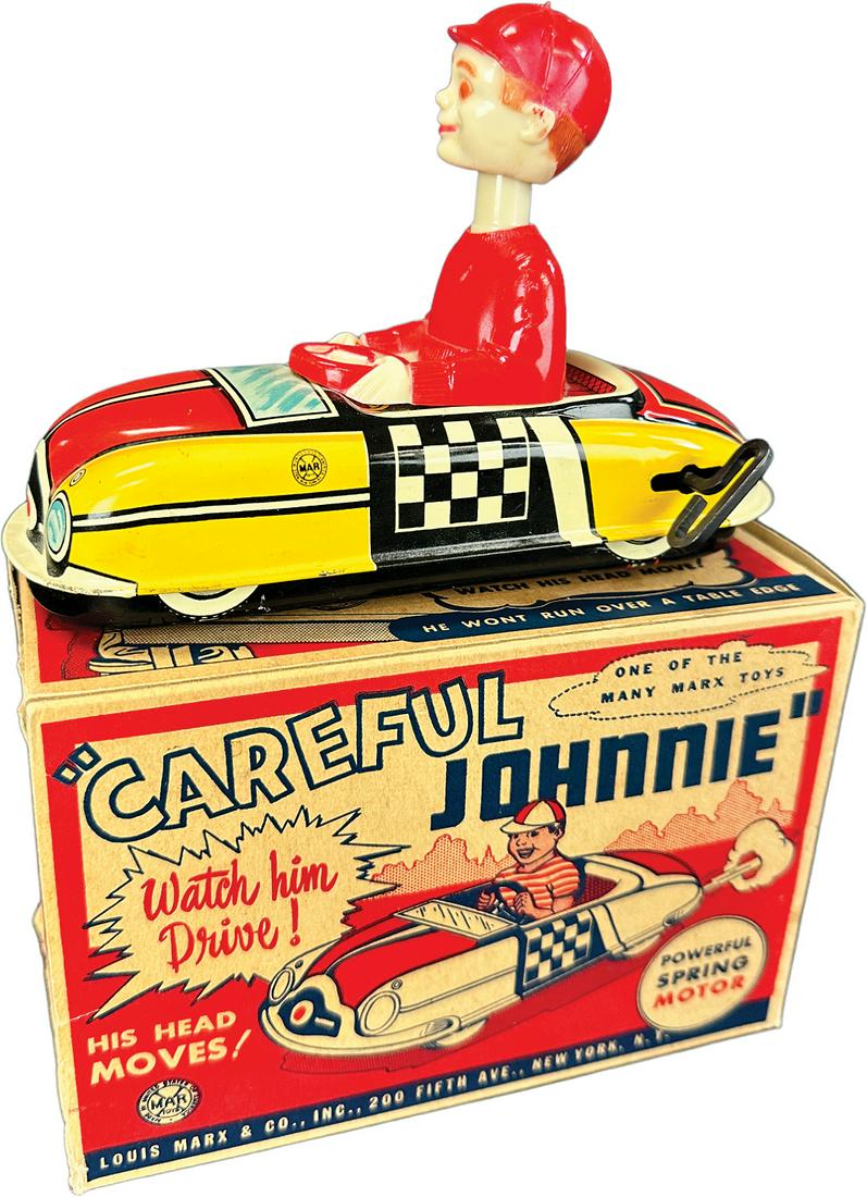 BOXED MARX CAREFUL JOHNNIE: 403. BOXED MARX CAREFUL JOHNNIE | USA. Wind-up causes toy to roll forward | 6.5" l. | (Pristine Condition) | $100 - $200