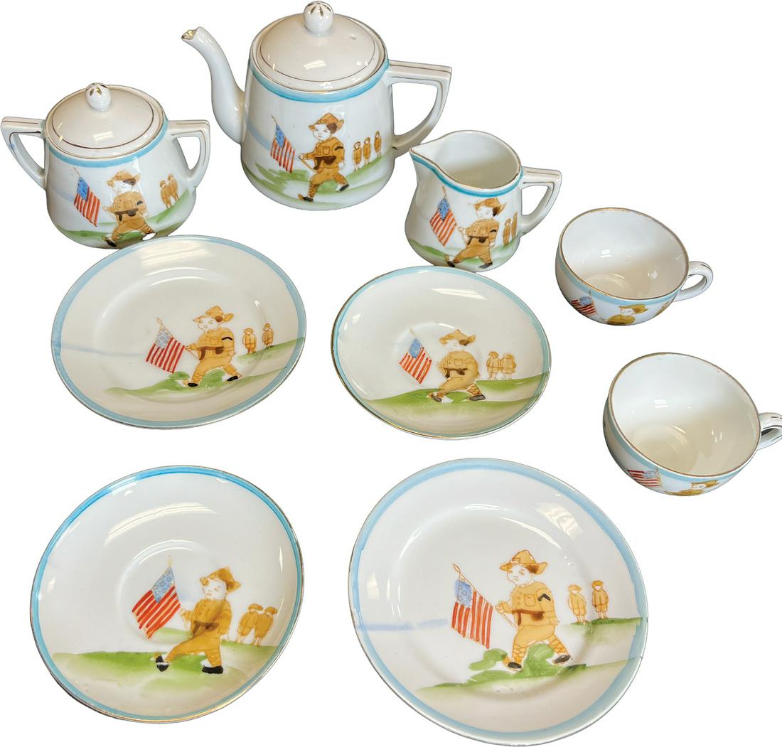 EARLY BOY SCOUT THEME CHILDS TEA SET: 431. EARLY BOY SCOUT THEME CHILDS TEA SET | 1.5" - 4" h. | (Excellent to Pristine Condition) | $250 - $500