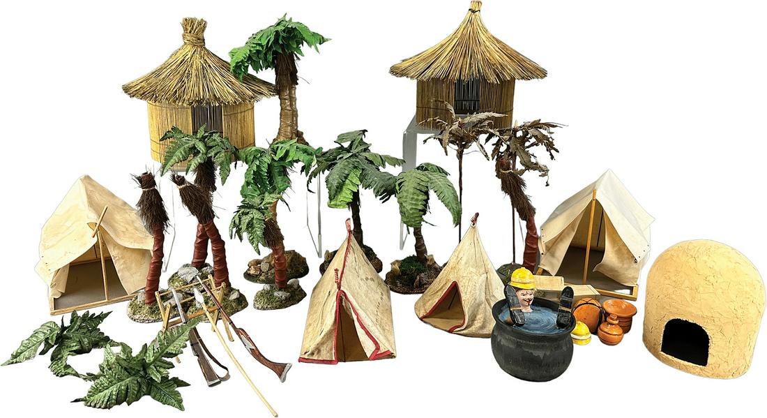 SCHOENHUT SAFARI ACCESSORY PROPS GROUPING: 473. SCHOENHUT SAFARI ACCESSORY PROPS GROUPING | USA | 9.5" h. | contemporary and fantasy pieces for display purposes only, (Very Good to Excellent Condition). | $400 - $800