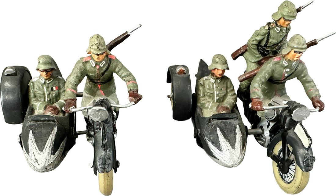 TWO LINEOL MOTORCYCLES W/ SIDE CARS (1 of 5)