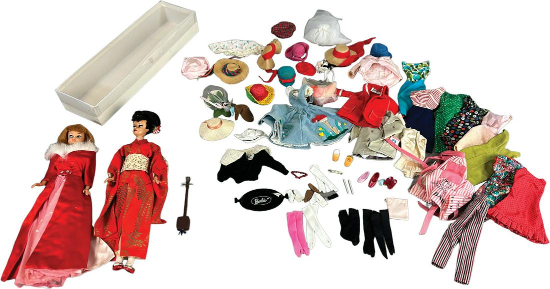 TWO VINTAGE 1960'S BARBIE DOLLS & LOT OF COSTUMES (1 of 9)