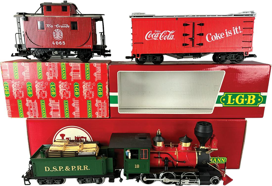 LGB MOGUL LOCOMOTIVE & CARS: 1110. LGB MOGUL LOCOMOTIVE & CARS | USA. G Scale. | 25" l. | Bell on Loco broken, front truck on tender is warped and not sitting level, (Excellent Condition) | $250 - $500