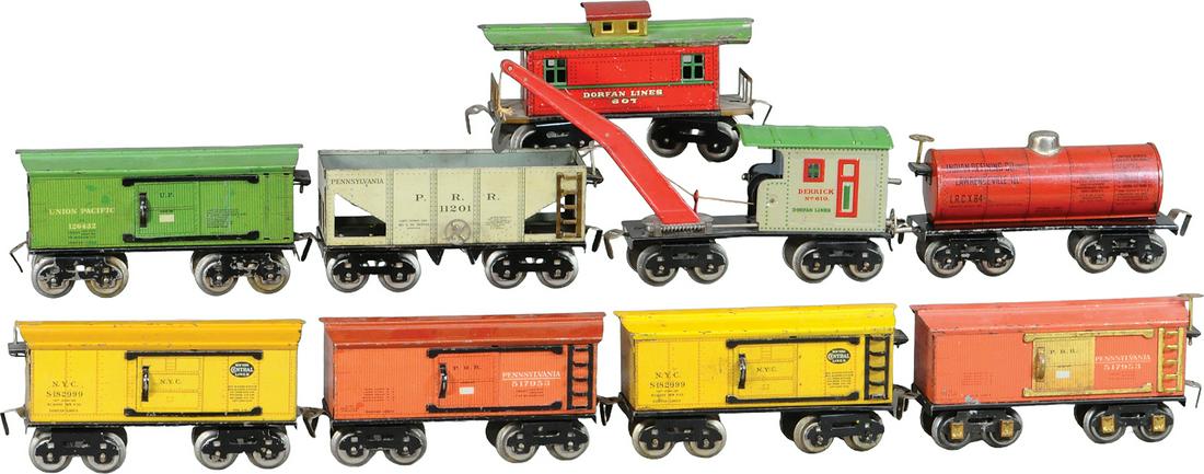DORFAN FREIGHT CAR LOT: 1224. DORFAN FREIGHT CAR LOT | O gauge. | 6.5" l. | Some cars missing brake wheels, (Excellent Condition) | $250 - $500