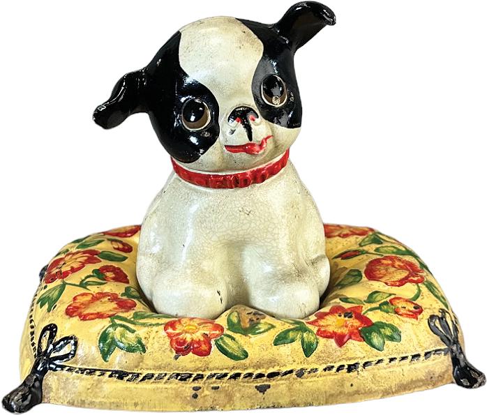 HUBLEY FIDO ON PILLOW STILL BANK: 1056. HUBLEY FIDO ON PILLOW STILL BANK | Ex: Bob Brady Collection. | Provenance: Rudd Trowbridge Collection. | 6.75" h. | (Excellent to Pristine Condition) | $500 - $750