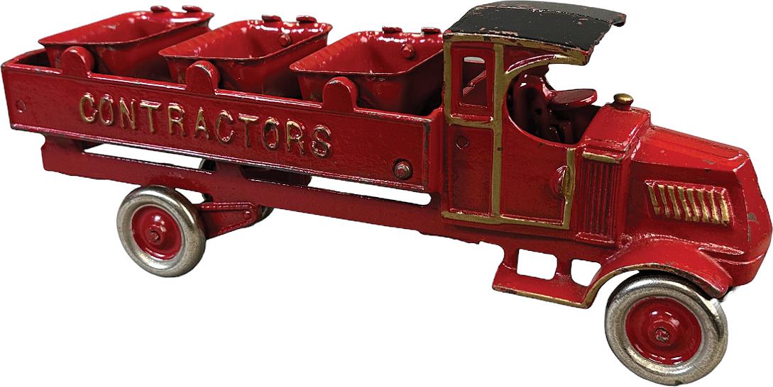 LARGE DENT MACK CONTRACTORS TRUCK: 1377. LARGE DENT MACK CONTRACTORS TRUCK | Hard to find in such strong paint grade. Ex: Donald Kaufman to Jay Schoedinger Collections. | 11" l. | (Pristine to Near Mint Condition) | $2,000 - $3,000