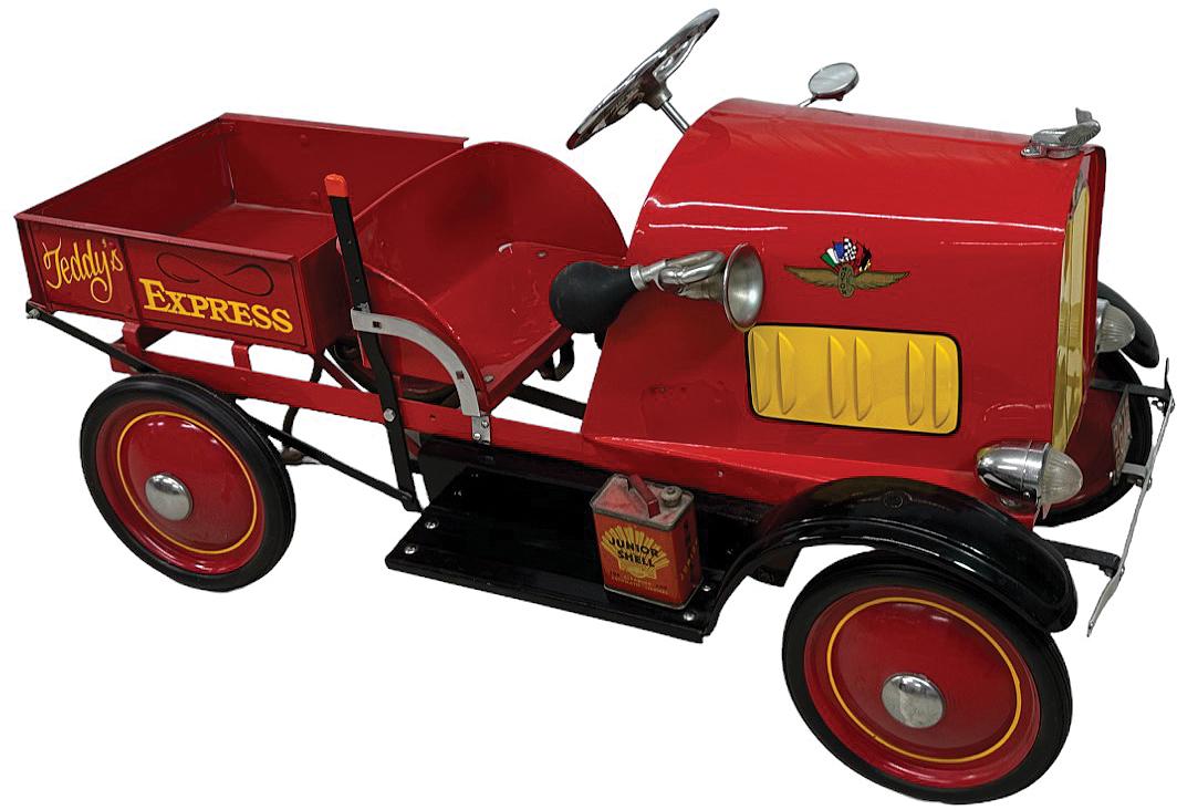 TEDDY S EXPRESS PEDAL CAR DUMP: 240. TEDDY S EXPRESS PEDAL CAR DUMP | 46" l. | Restored. | $700 - $1,000