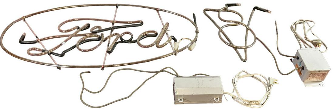 FORD V8 NEON SIGN: 244. FORD V8 NEON SIGN | 35" w. x 17.5" h. | Transformers included but not tested, (Excellent Condition) | $300 - $500