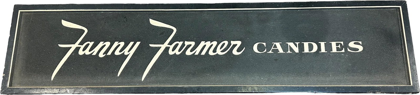 FANNY FARMER CANDIES DOUBLE SIDED SIGN: 373. FANNY FARMER CANDIES DOUBLE SIDED SIGN | 14" h. x 60" l. | One side (Excellent Condition), other side (Very Good Condition) | $400 - $600