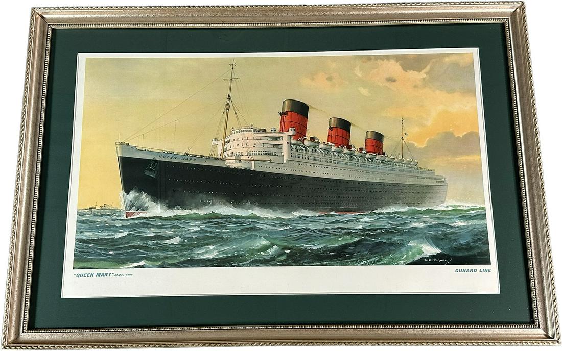 FRAMED QUEEN MARY SHIP PRINT (1 of 5)