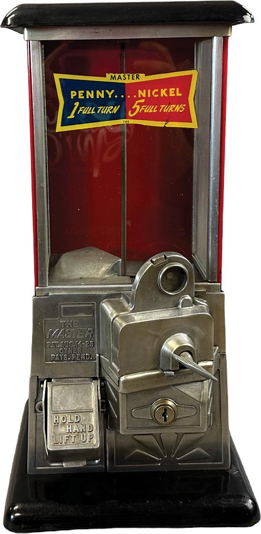 MASTER PENNY & NICKEL GUM MACHINE: 419. MASTER PENNY & NICKEL GUM MACHINE | 16" h. | Key not included, (Excellent Condition) | $200 - $400