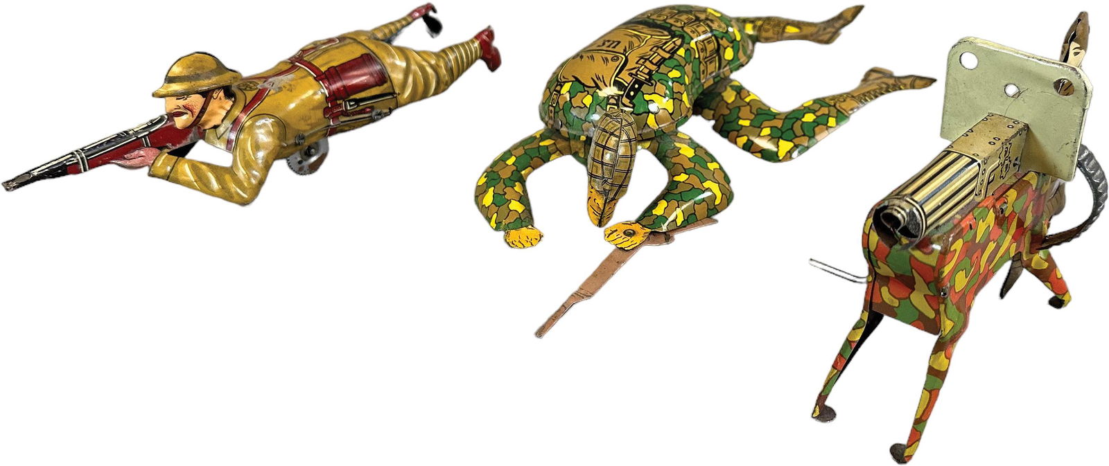 THREE LITHOGRAPHED TIN SOLDIER TOYS (1 of 5)