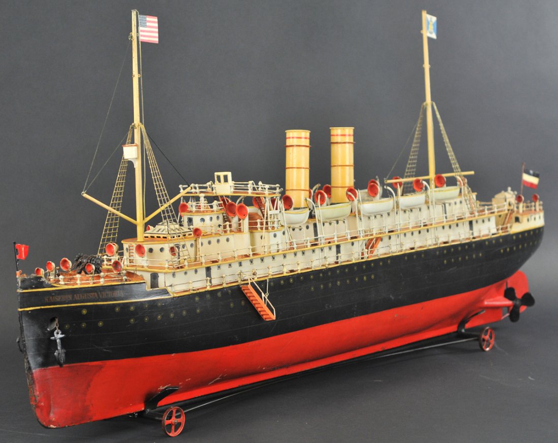 MARKLIN "KAISERIN AUGUSTA VICTORIA" STEAM POWERED: #5050/11D Germany, the real liner of which this was replicated was billed as the largest in the world, and this Marklin toy example is the largest in their toy fleet, it is almost overwhelming in deta