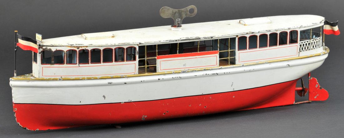 BING RIVERBOAT: #155/264 Germany, c. 1913, as Dick Claus named this boat, a river steamer, as most were steam powered, it comes with full deck canopy, interior bench seating, railed steam observation area, great visu