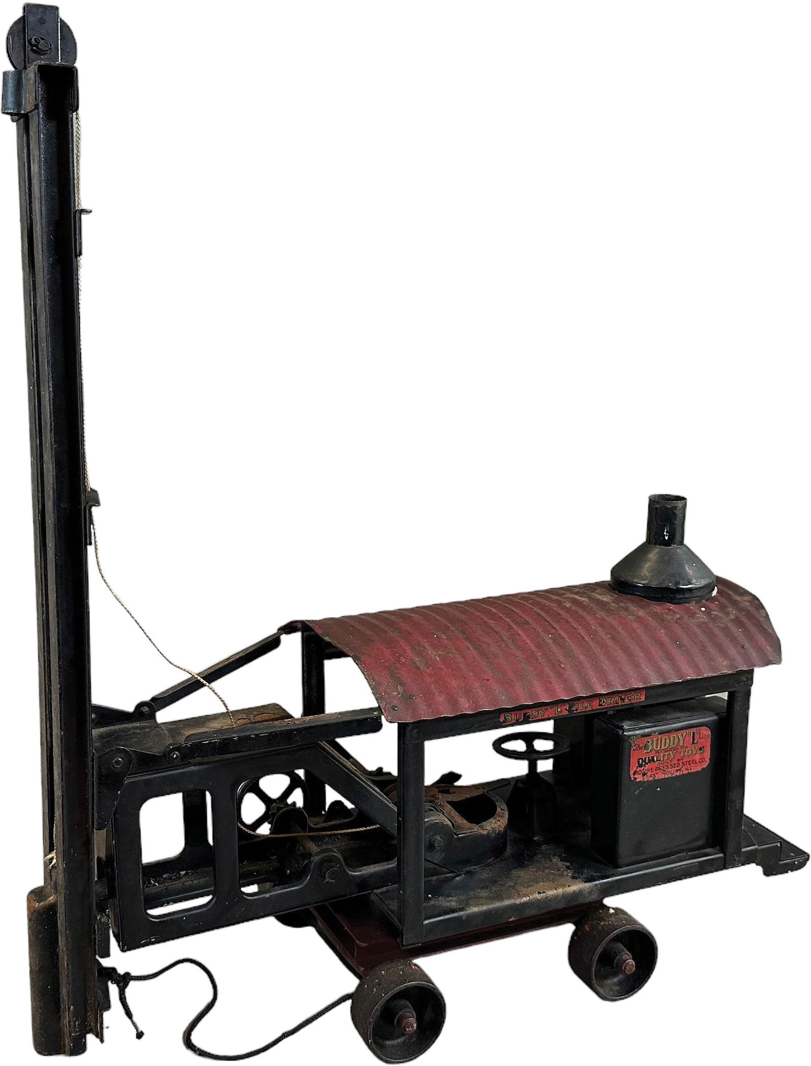 BUDDY L PILE DRIVER ON WHEELS (1 of 5)